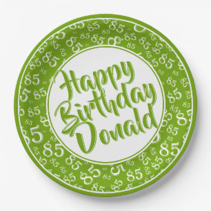 Green/White 85th Random Number Pattern Paper Plate