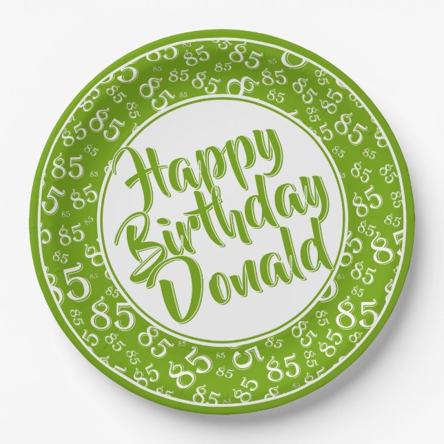 Green/White 85th Random Number Pattern Paper Plate (Front)