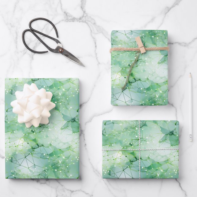 Green & White Abstract Geometric Wrapping Paper Sheet (Front)