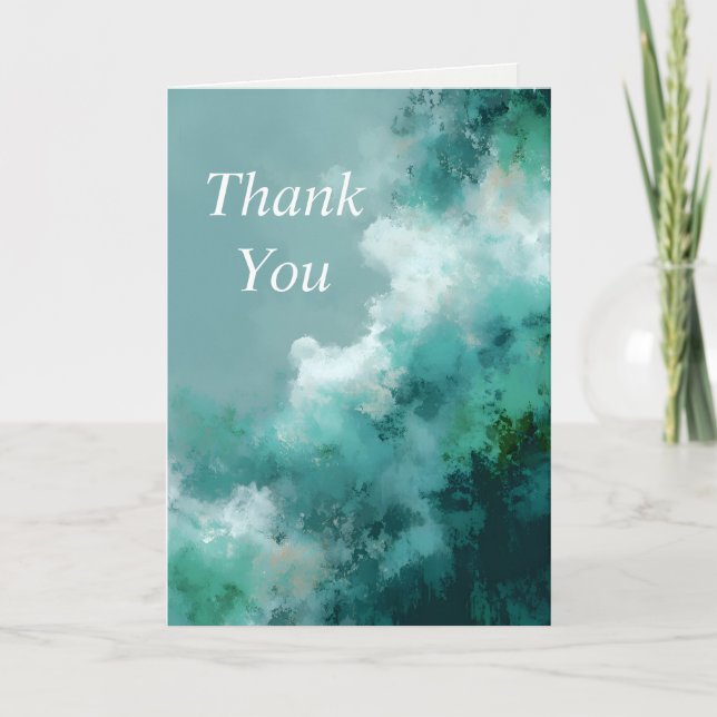 Green & White Abstract Paint Thank You Card (Front)