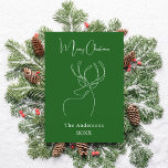 Green white abstract reindeer modern Christmas Holiday Card<br><div class="desc">Green background,  and a white abstract one line reindeer.  Personalise and add a name and year. Text: Merry Christmas. 

Back: add your note and your names.</div>