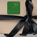 Green white abstract reindeer modern Christmas Square Sticker<br><div class="desc">A green background,  and a white abstract one line reindeer.  A to/from tag.  space for you to write by hand.</div>