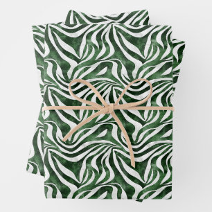 Green & White Abstract Stripes Wrapping Paper Sheet
