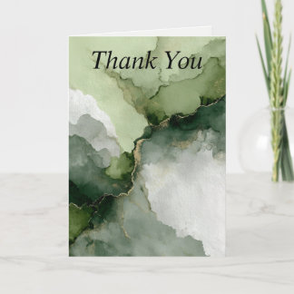 Green & White Abstract Watercolor Thank You Card 