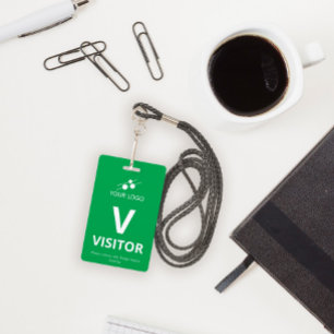 Green White Add Your Logo Visitor Badge ID Badge
