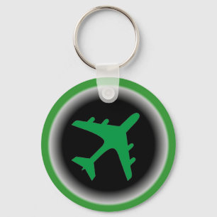 Green white aeroplane symbol simple keychain