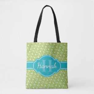 Green White Anchor Pattern Teal Monogram Tote Bag