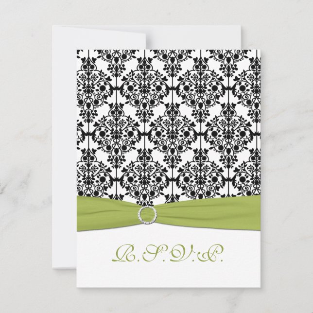 Green, White, and Black Damask II RSVP Card (Front)
