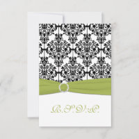 Green, White and Black Damask III Reply Card
