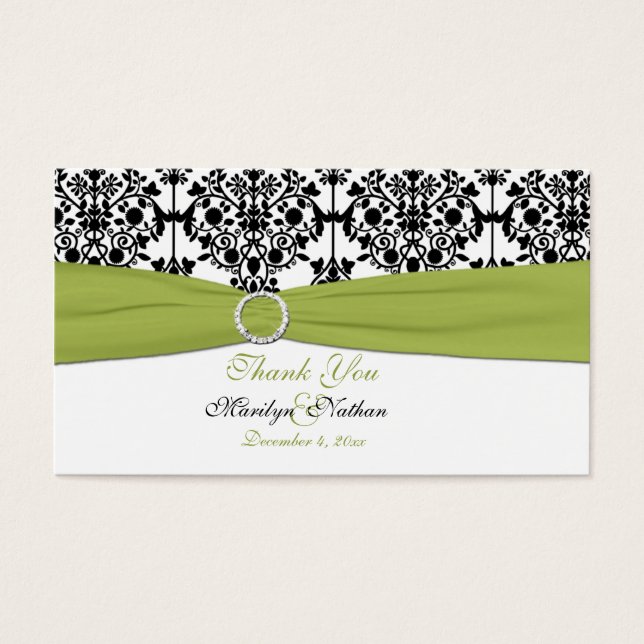 Green, White and Black Damask Wedding Favour Tag (Front)