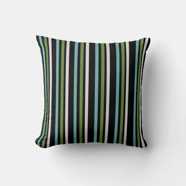 Green, White and Blue Stripes Outdoor Pillow (Front)