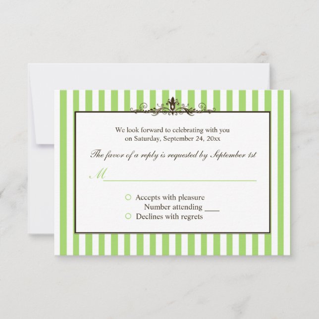Green, White, and Brown Striped Reply Card (Front)