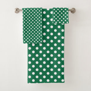 green, white and green polka dots  bath towel set