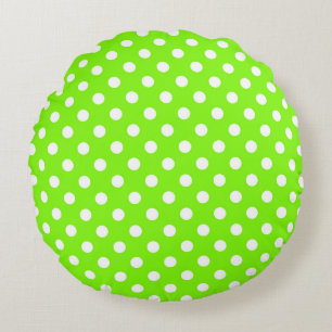 green, white and green polka dots  round cushion