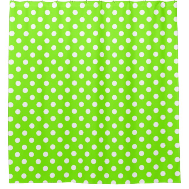 green, white and green polka dots shower curtain (Front)