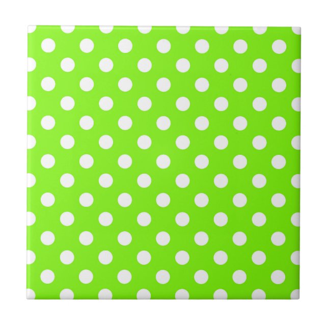 green, white and green polka dots  tile (Front)
