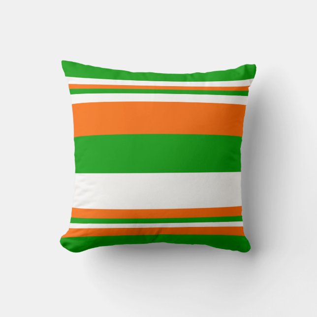 Green, White and Orange Stripes Cushion (Front)