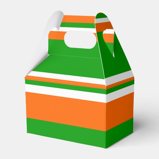 Green, White and Orange Stripes Favour Box (Front Side)