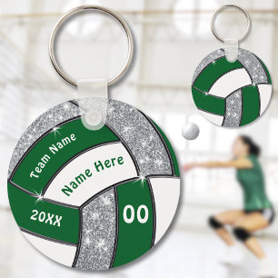 Green, White and Silver Cheap Volleyball Giveaways Key Ring