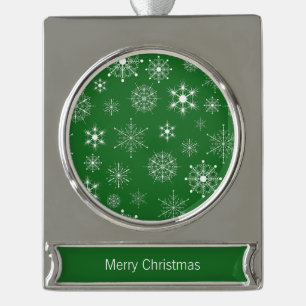 Green  White Assorted Christmas Snowflakes Pattern Silver Plated Banner Ornament