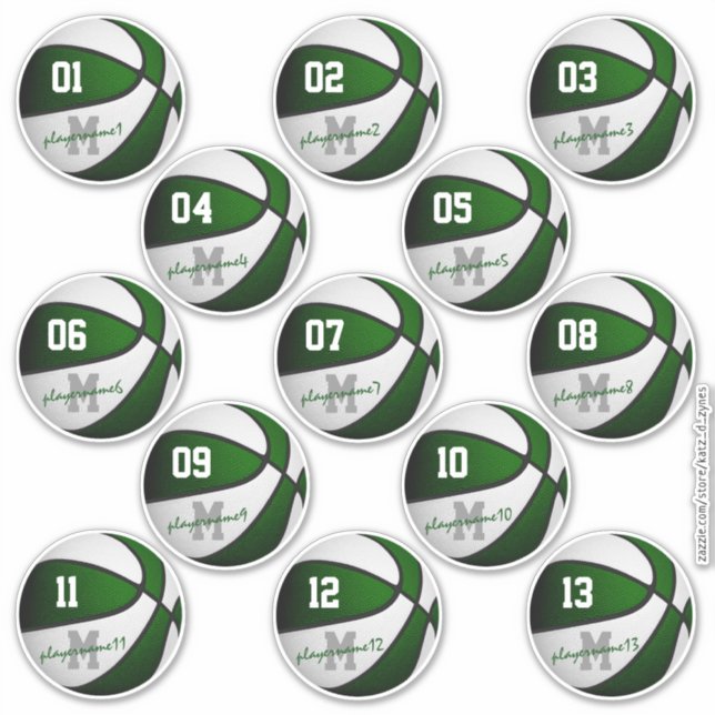 green white basketball custom 13 players names (Front)