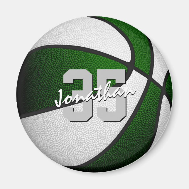 green white basketball team colours personalised magnet (Front)