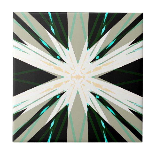 Green White Beige Winter Star Starburst Snowflake Tile (Front)
