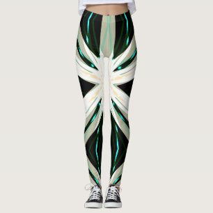 Green White Beige Winter Yoga Starburst Snowflake Leggings