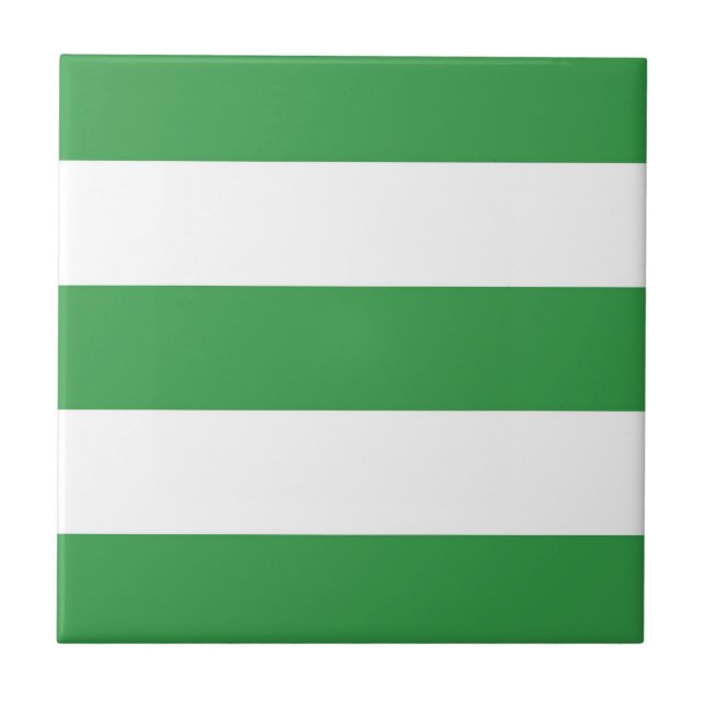 Green White Big Horizontal Stripe Pattern Tile (Front)