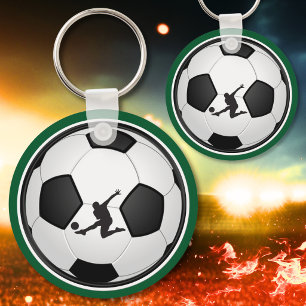 Green, White, Black Personalised Soccer Keychains