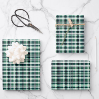 Green, White & Black Plaid  Wrapping Paper Sheet