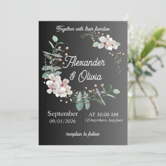Green, White & Black Simple Wedding Invitation