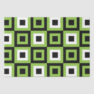 Green White Black Squares Geometric  Tissue Paper