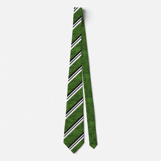 Green White/Black Stripe Men's Designer Ties (Front)