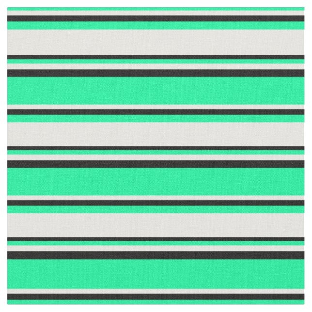 Green, White & Black Striped/Lined Pattern Fabric (Close Up)