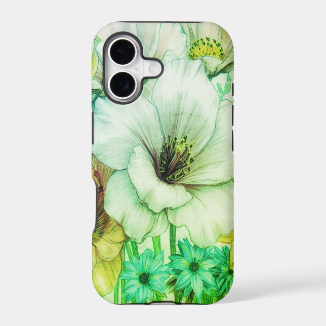 Green + White Blooming Flowers On An iPhone (Back)