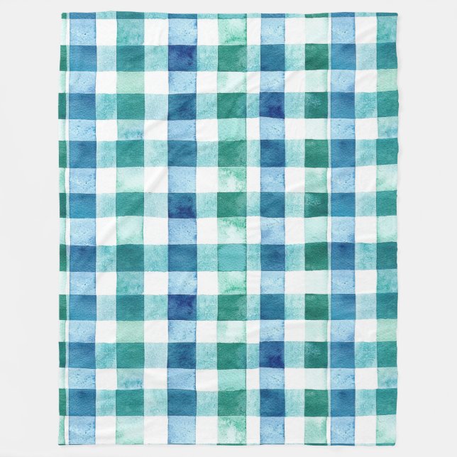 Green White Blue Plaid Stripes Christmas Fleece Blanket (Front)