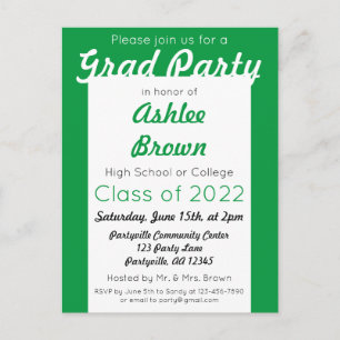 Green White Bold Grad Party Graduation Invitation Postcard
