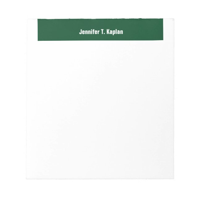 Green White Bold Name Plain Professional Modern Notepad (Front)