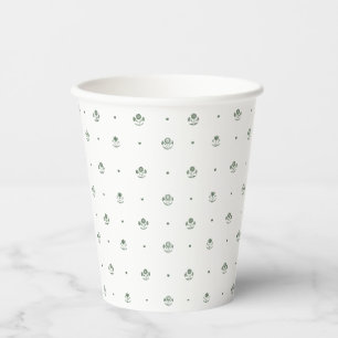 Green & White Botanical Block Print Paper Cups