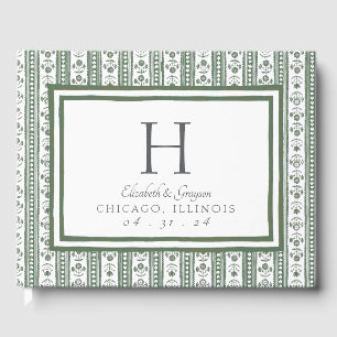 Green & White Botanical Block Print Wedding Guest Book