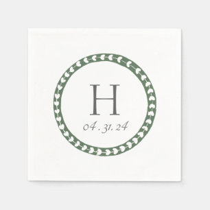 Green & White Botanical Block Print Wedding Napkin