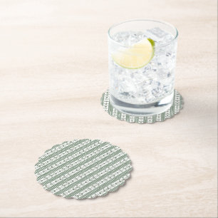 Green & White Botanical Block Print Wedding Paper Coaster