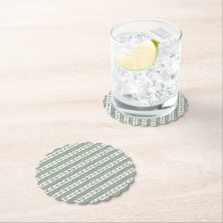Green & White Botanical Block Print Wedding Paper Coaster