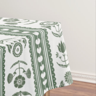 Green & White Botanical Block Print Wedding Tablecloth