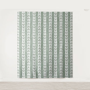Green & White Botanical Block Print Wedding Tapestry