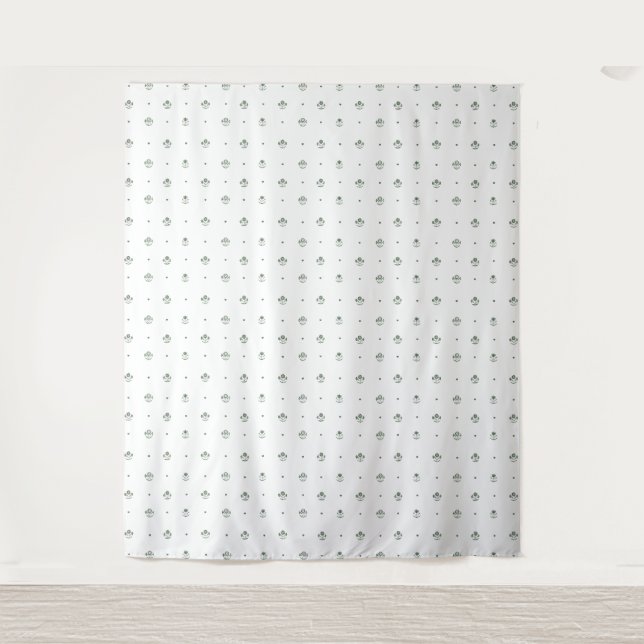 Green & White Botanical Block Print Wedding Tapestry (Front)