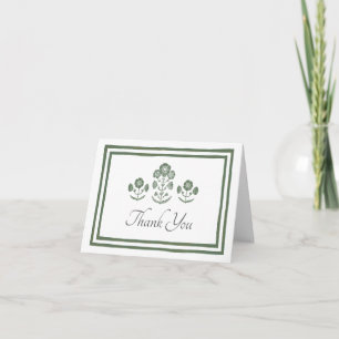 Green & White Botanical Block Print Wedding Thank You Card