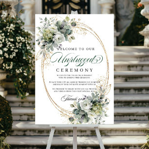Green White Botanical Unplugged Ceremony Wedding Poster