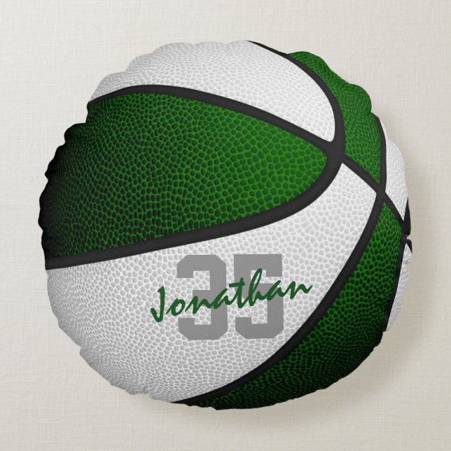 green white boys girls team colours basketball round cushion (Front)